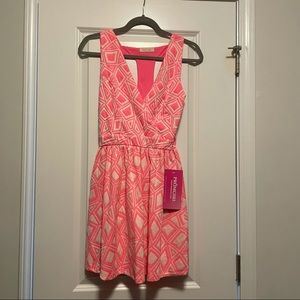 Neon Pink V-Neck Dress Open Cut Back